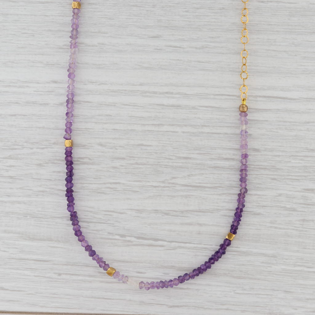 Gray New Nina Nguyen Amethyst Bead Necklace Sterling Gold Vermeil Adjustable 38"