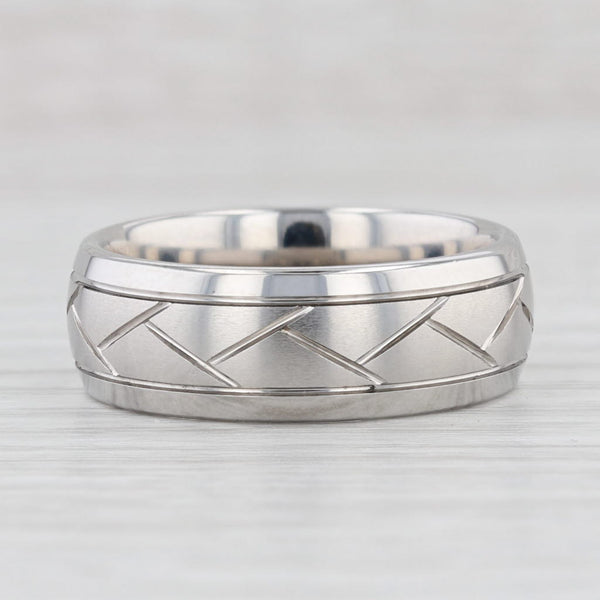 Light Gray New Crisscross Pattern Cobalt Chrome Ring Wedding Band Size 10.5