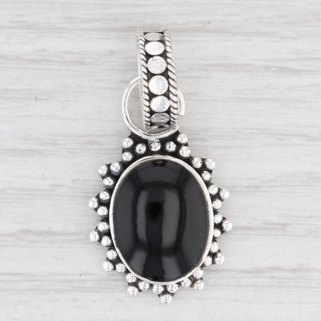 Light Gray New Onyx Statement Pendant 925 Sterling Silver Oval Drop B12672