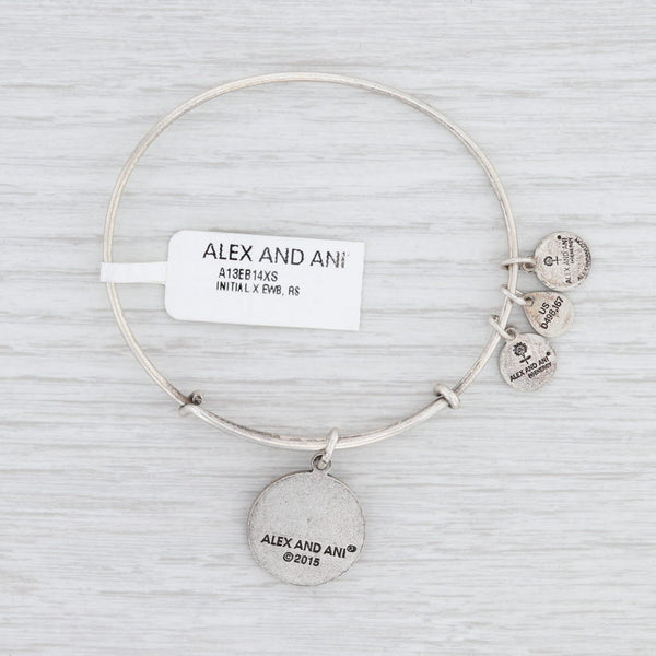 Light Gray New Alex and Ani Initial X Bangle Charm Bracelet Rafaelian Silver Expandable