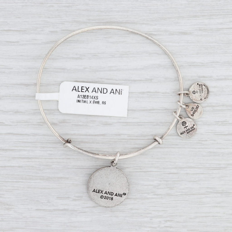 New Alex and Ani Initial X Bangle Charm Bracelet Rafaelian Silver Expandable