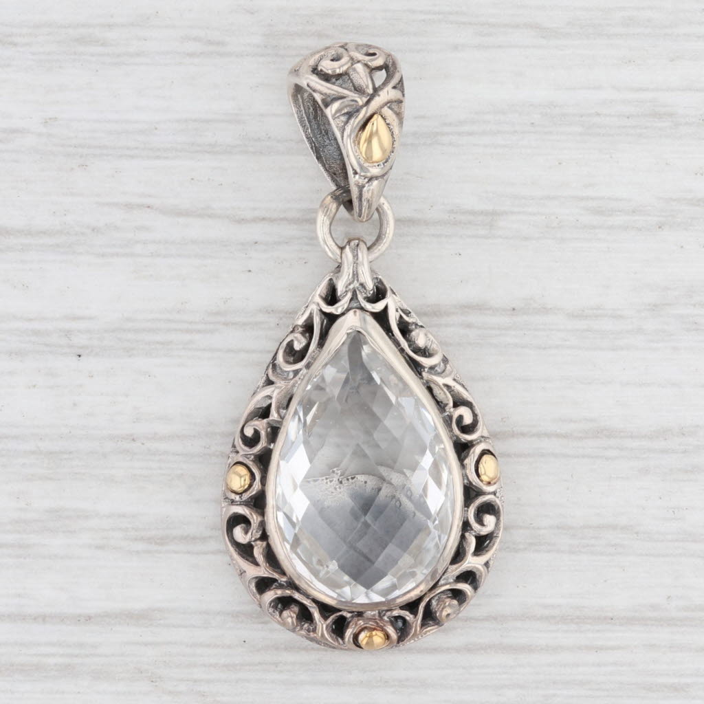 Light Gray New 8.30ct Topaz Teardrop Pendant Sterling Silver 18k Gold Ornate Statement