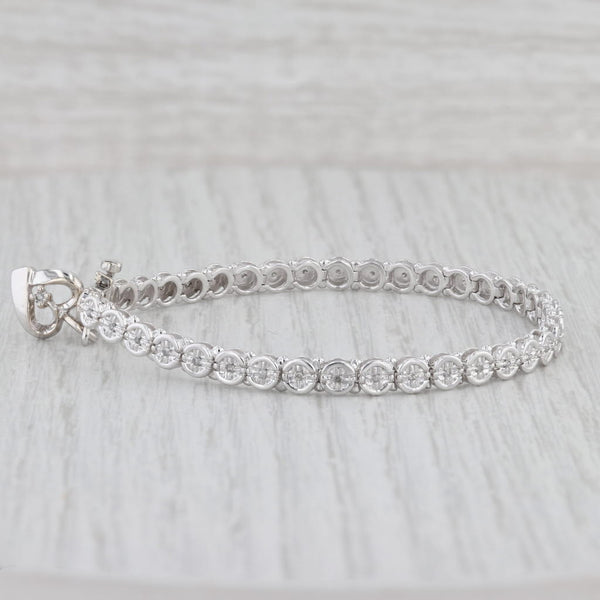 Light Gray 0.15ctw Diamond Tennis Bracelet Heart Charm 10k White Gold 6.75"