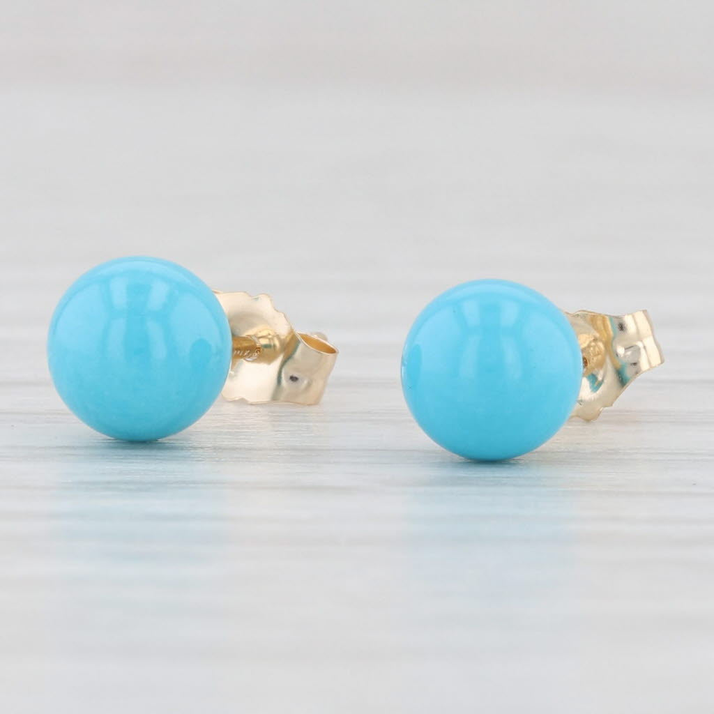 Light Gray Imitation Turquoise Howlite Bead Stud Earrings 14k Yellow Gold