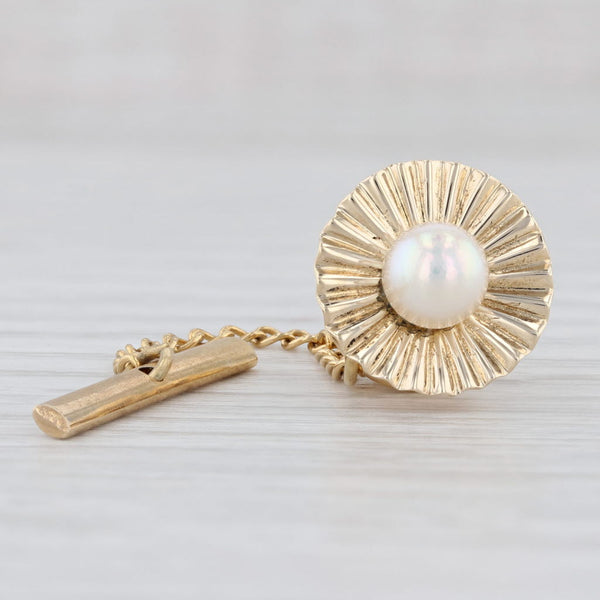 Light Gray 6mm Cultured Pearl Solitaire Tie Tac Pin 14k Yellow Gold Lapel