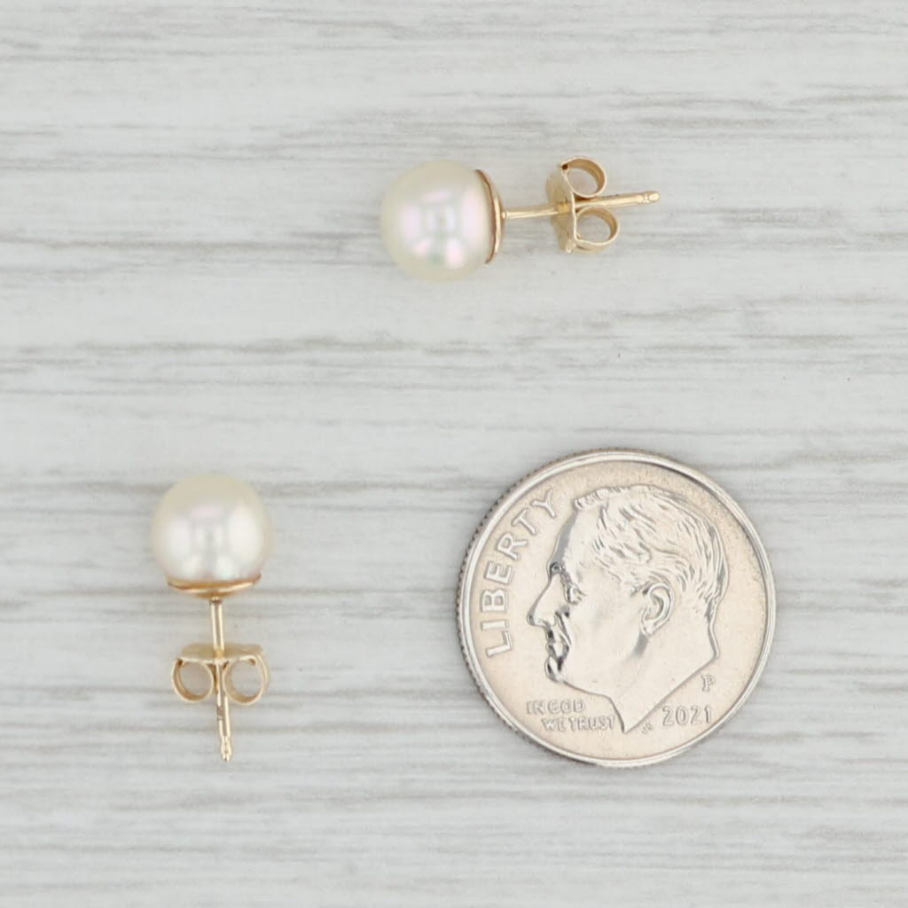 Cultured Pearl Stud Earrings 14k Yellow Gold June Birthstone 6.8mm