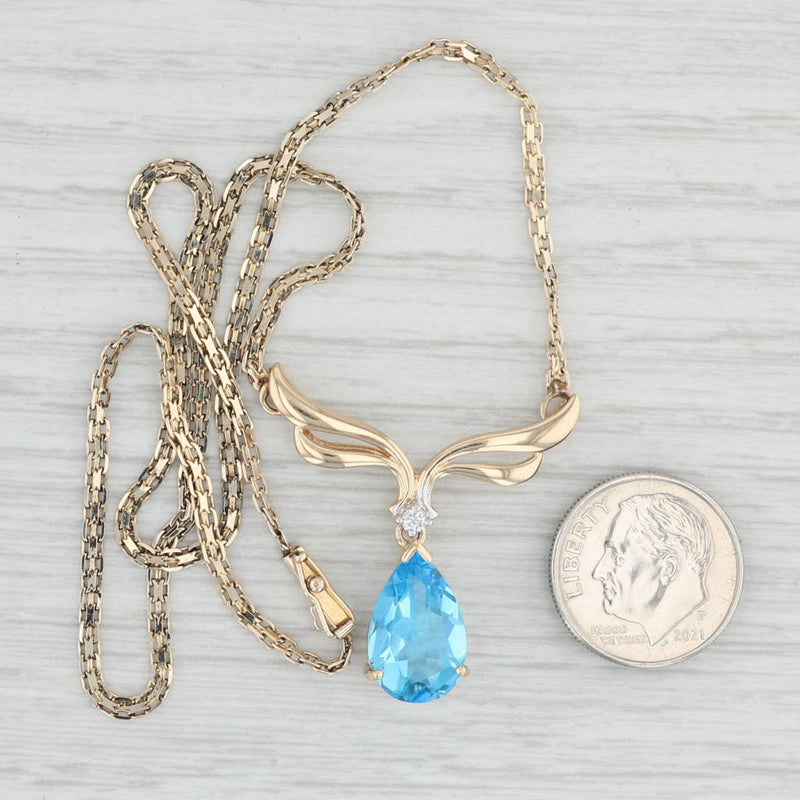 Light Gray 14.94ctw Blue Topaz Diamond Teardrop V Necklace 14k Gold 16” Bismarck Chain