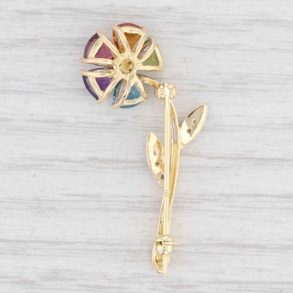 Light Gray 2.59ctw Gemstone Flower Brooch 18k Gold Diamond Garnet Topaz Peridot Spark Pin