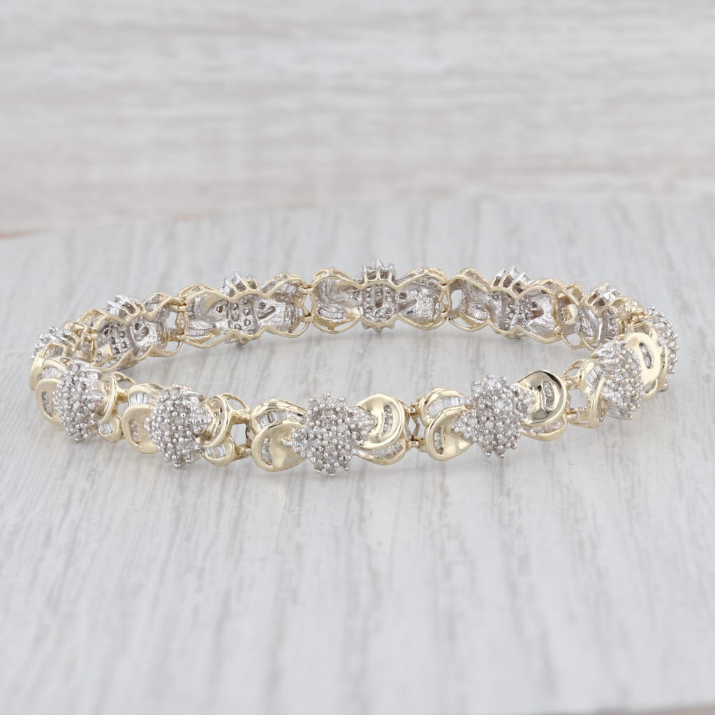 Light Gray 1.36ctw Diamond Cluster Bracelet 10k Yellow Gold 7.25" 8.3mm