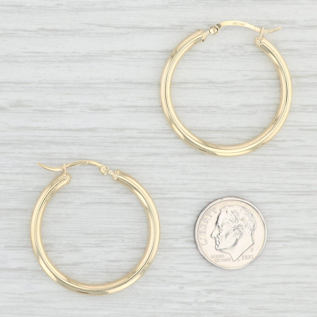 Light Gray New Round Hoop Earrings 14k Yellow Gold 3 x 32mm Pierced Hoops