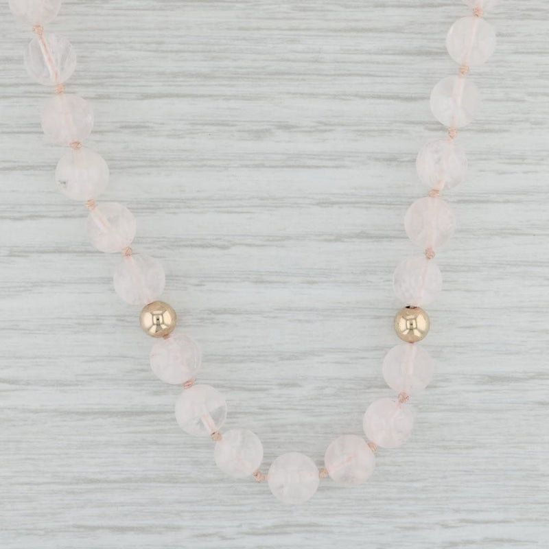 Light Gray Vintage Pink Rose Quartz Bead Strand Necklace Gold Filled 21.25"