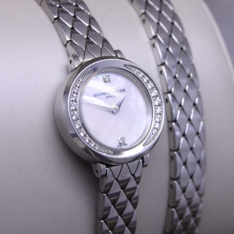 Light Slate Gray Baume Mercier Ladies Steel Double Bracelet Petit Promesse Diamond MOP Watch Box