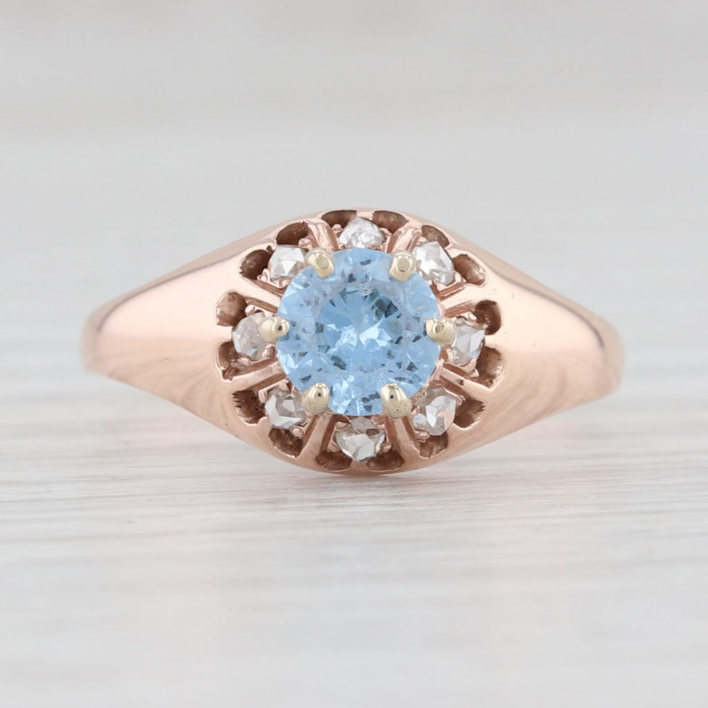 Light Gray Antique 0.88ctw Blue Synthetic Spinel Diamond Halo Ring 10k Rose Gold Size 7.5