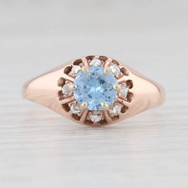 Light Gray Antique 0.88ctw Blue Synthetic Spinel Diamond Halo Ring 10k Rose Gold Size 7.5