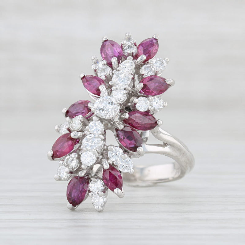 3.65ctw Ruby Diamond Cocktail Ring 18k White Gold Size 6 Gemstone Cluster