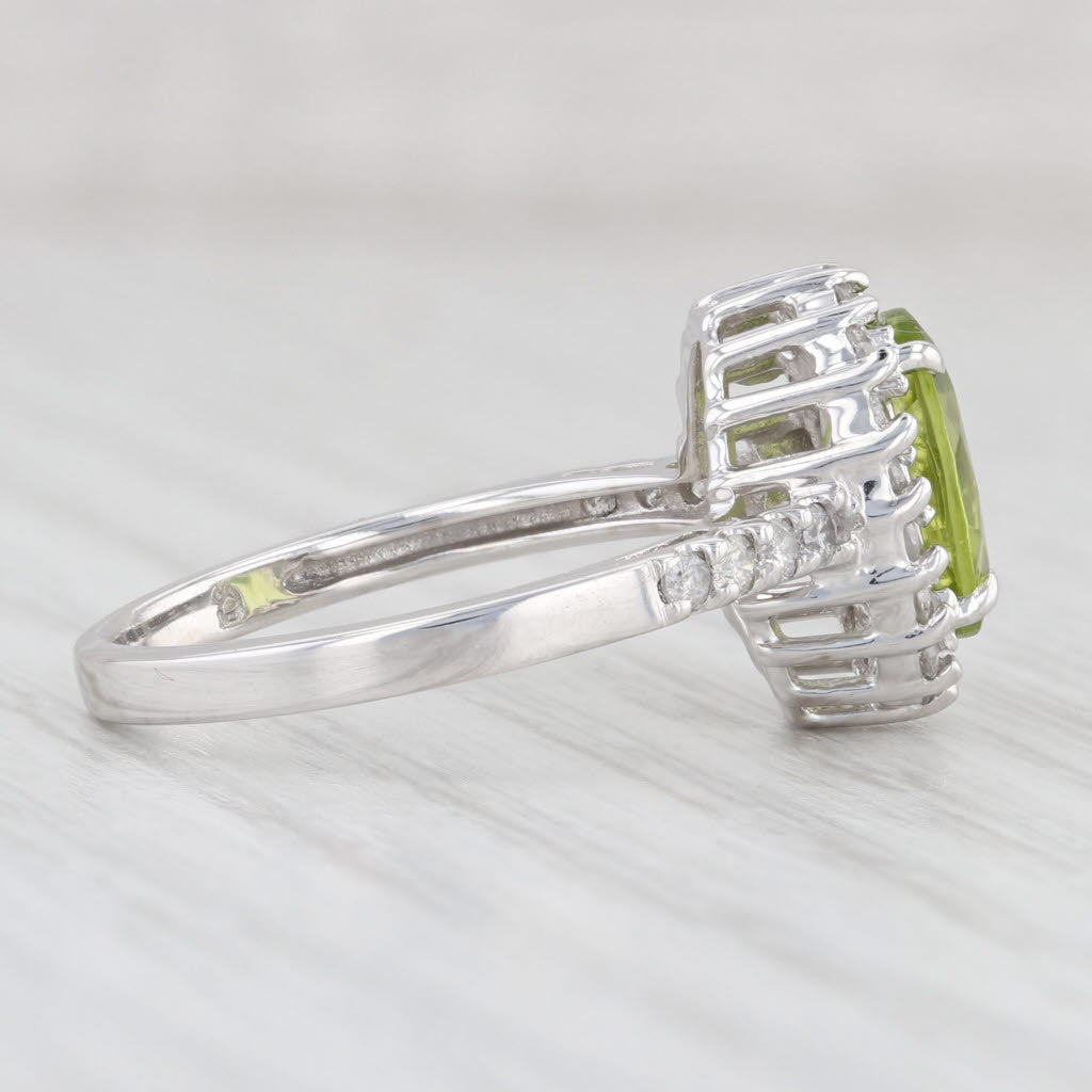 Light Gray 2.35ctw Oval Peridot Diamond Halo Ring 14k White Gold Size 6.5 August Birthstone