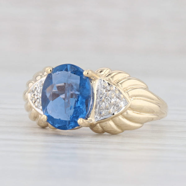Light Gray 2.93ctw Oval Blue Fluorite Diamond Ring 14k Yellow Gold Size 9.25