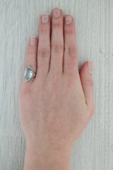 Dark Gray Vintage 6ct Aquamarine Marquise Solitaire Ring 14k White Gold Floral Size 5