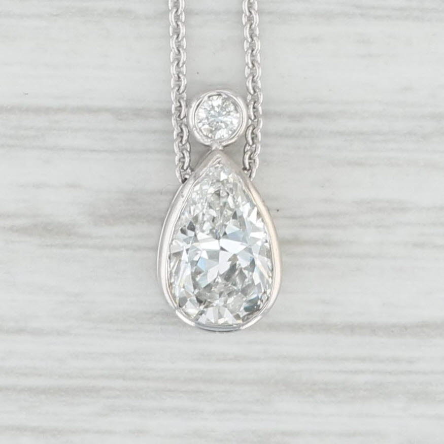 Light Gray 1.05ctw VS2 Diamond Teardrop Pendant Necklace 14k White Gold Adjustable Chain