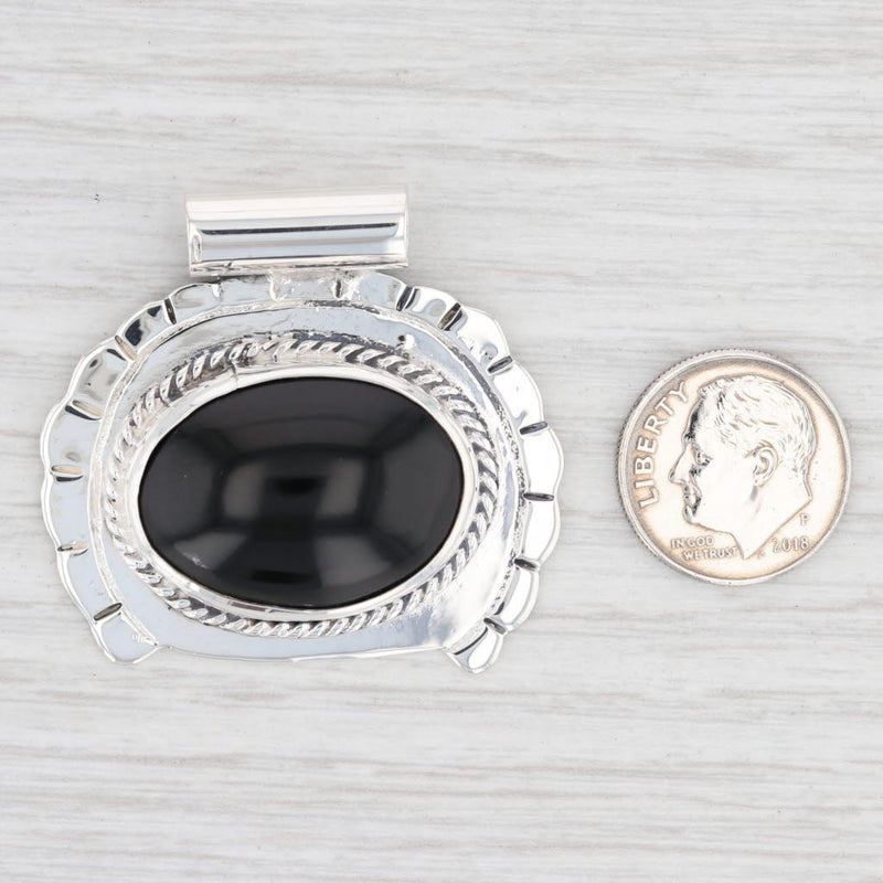 New Black Obsidian Lava Glass Pendant 925 Sterling Silver B12665