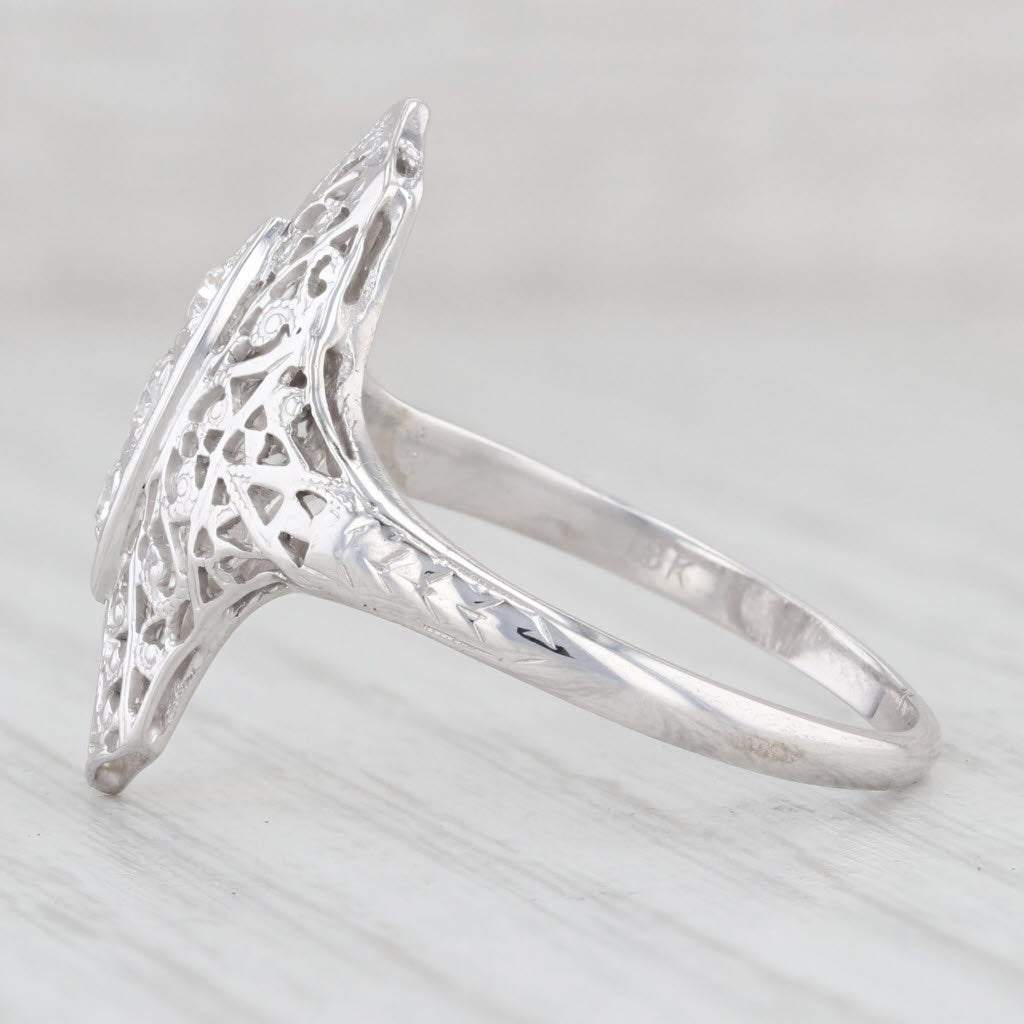 Light Gray Vintage 0.12ctw Diamond 3-Stone Filigree Ring 18k White Gold Size 9.5