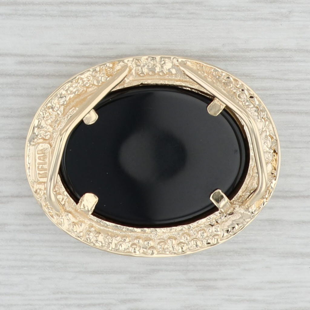 Light Gray Onyx Slide Pendant 14k Yellow Gold Statement Oval Cabochon Solitaire