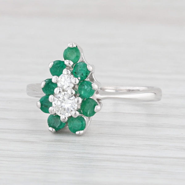 Light Gray 0.82ctw Emerald Diamond Pear Cluster Ring 14k White Gold Size 7
