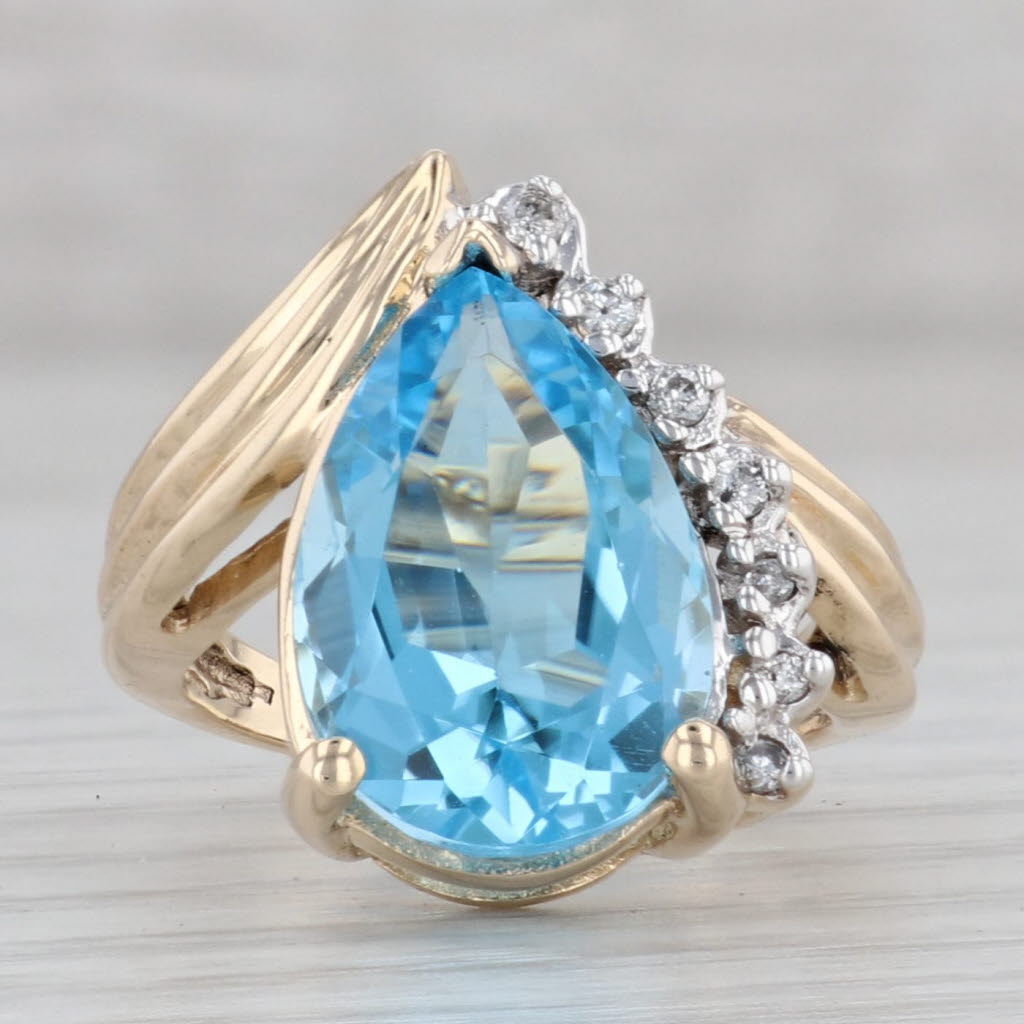 Gray 7.30ctw Teardrop Blue Topaz Diamond Ring 14k Yellow Gold Size 5 Cocktail