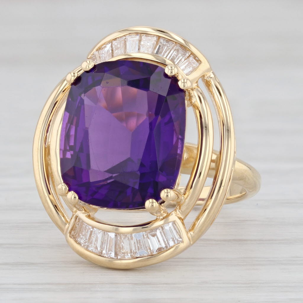 Light Gray 6.48ct Amethyst Diamond Ring 18k Yellow Gold Size 5.25 Cocktail