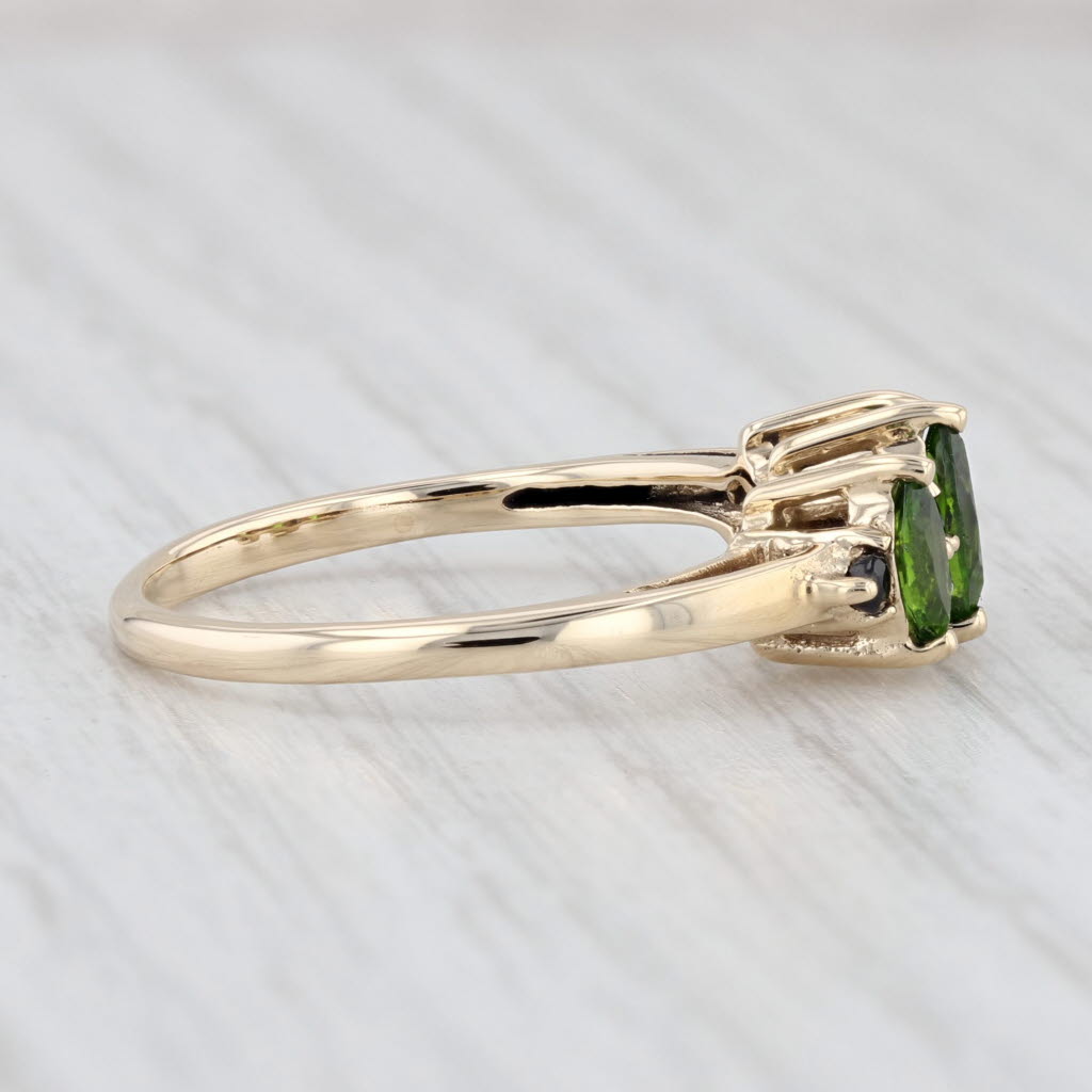 Light Gray 0.65ctw Green Chrome Diopside Blue Sapphire Ring 14k Gold Marquise 3-Stone