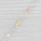 New Multi Color Glass Bead Chain Bracelet Sterling Silver 7.75” Toggle Clasp