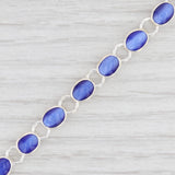 New Blue Glass Link Bracelet Sterling Silver 7” Chain Toggle Clasp