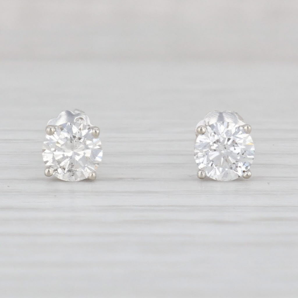 Light Gray 1ctw Round Diamond Solitaire Stud Earrings 14k White Gold Pierced Studs