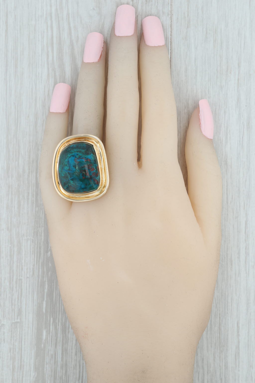 Gray Marbled Turquoise Statement Ring 14k Gold Size 6.5 Native American Chrysocolla