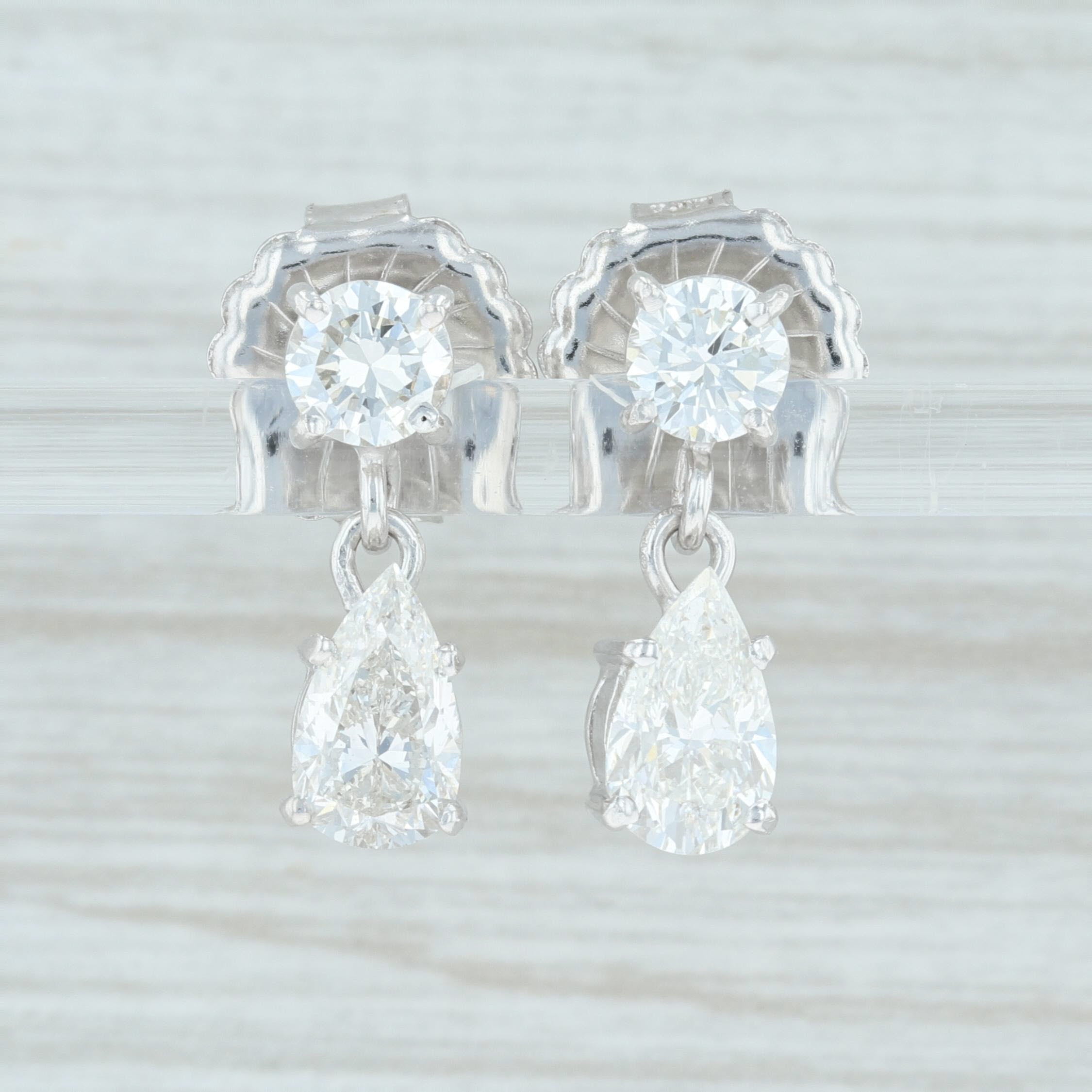 Light Gray 2.21ctw Diamond Teardrop Earrings 14k White Gold Pierced Dangle Round & Pear