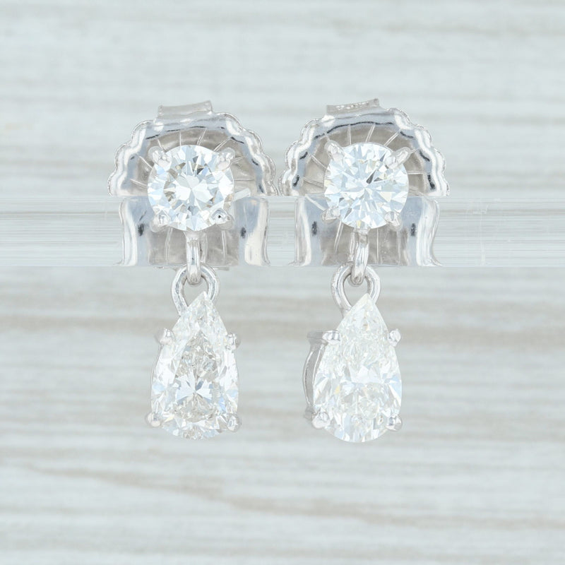 2.21ctw Diamond Teardrop Earrings 14k White Gold Pierced Dangle Round & Pear