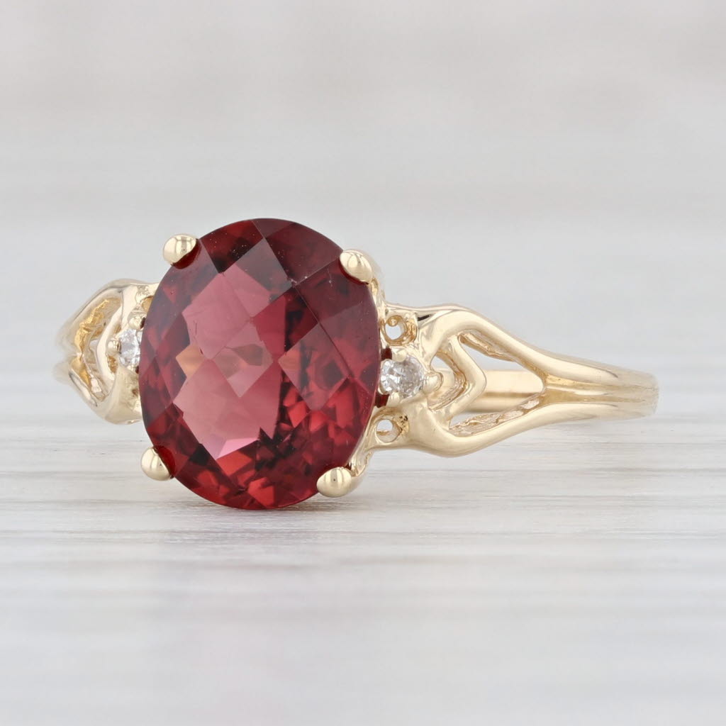 Light Gray 2.40ct Oval Rubellite Tourmaline Ring 14k Yellow Gold Size 7.25 Diamond Accents