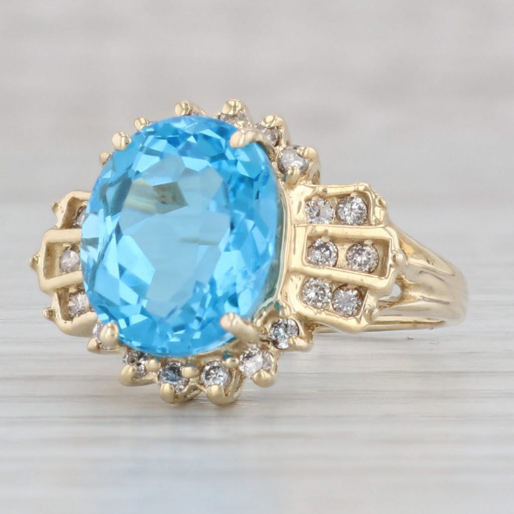 Gray 6.36ctw Oval Blue Topaz Diamond Ring 14k Yellow Gold Size 7.25 Cocktail