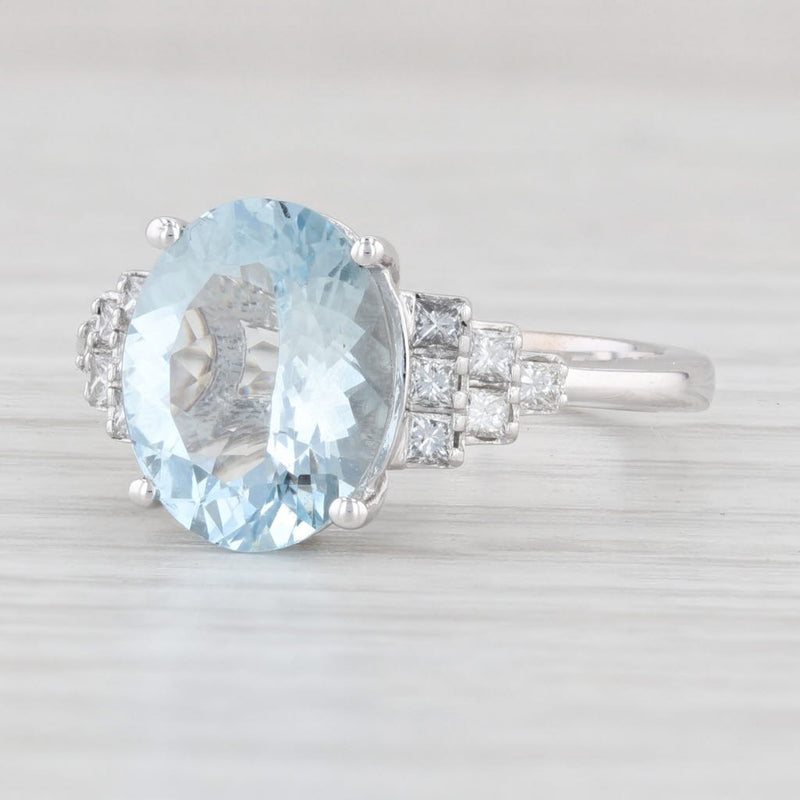Light Gray Effy 3.36ctw Oval Aquamarine Diamond Ring 14k White Gold Size 7