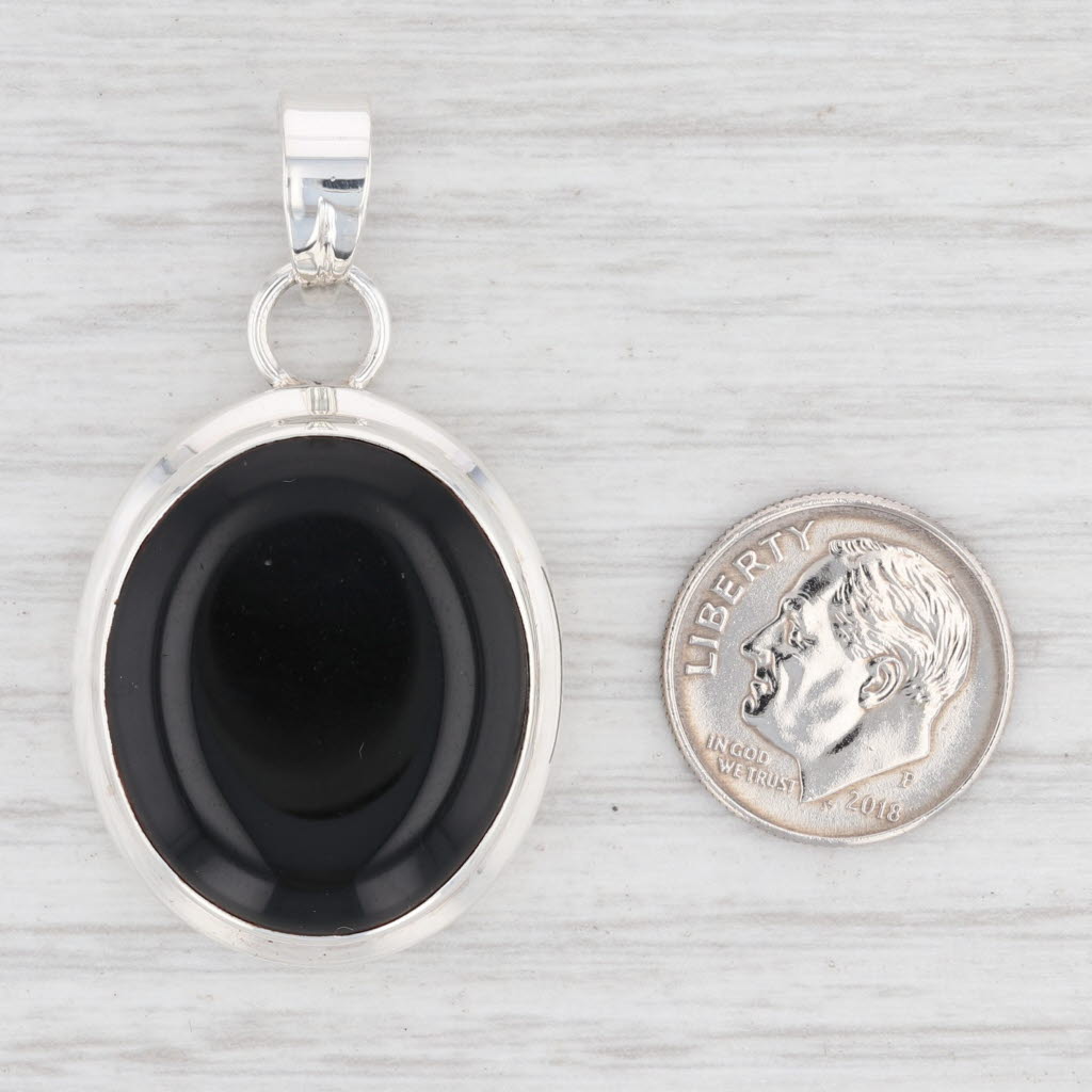 Light Gray New Onyx Oval Solitaire Pendant 925 Sterling Silver B12758