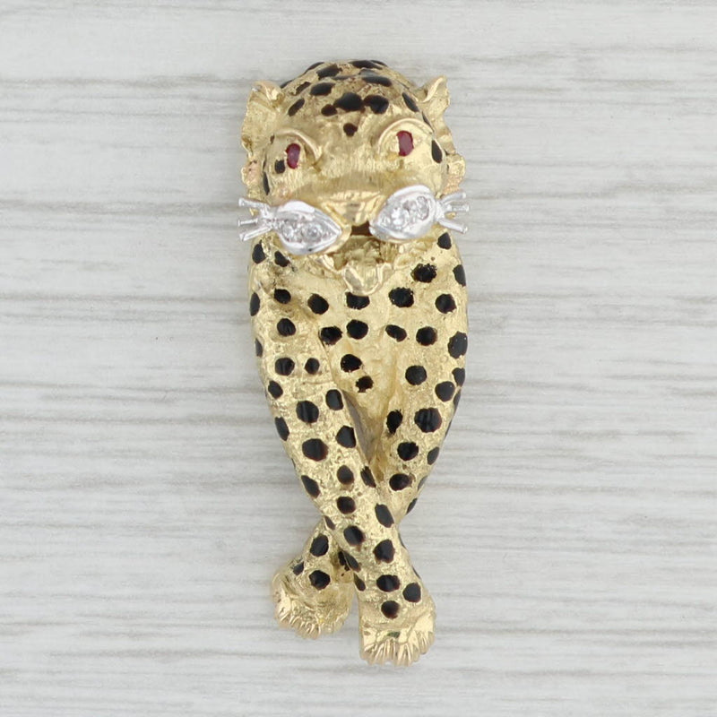 Light Gray Leopard Statement Pendant 18k Yellow Gold Ruby Diamond Animal Jewelry