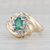 0.46ct Oval Emerald Diamond Scalloped Ring 10k Yellow Gold Size 6