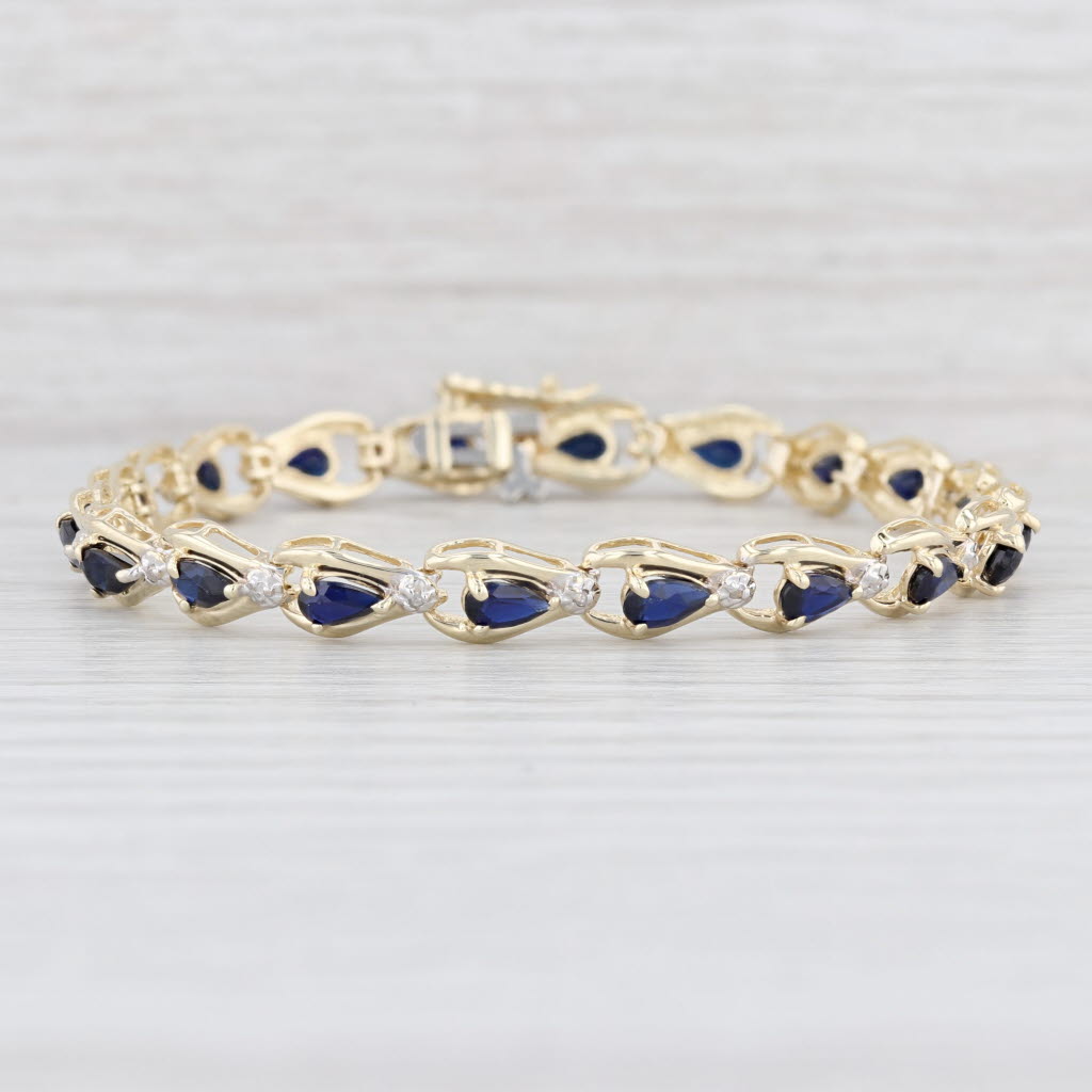 Light Gray 5.24ctw Lab Created Blue Sapphire Diamond Tennis Bracelet 10k Yellow Gold 6.75"