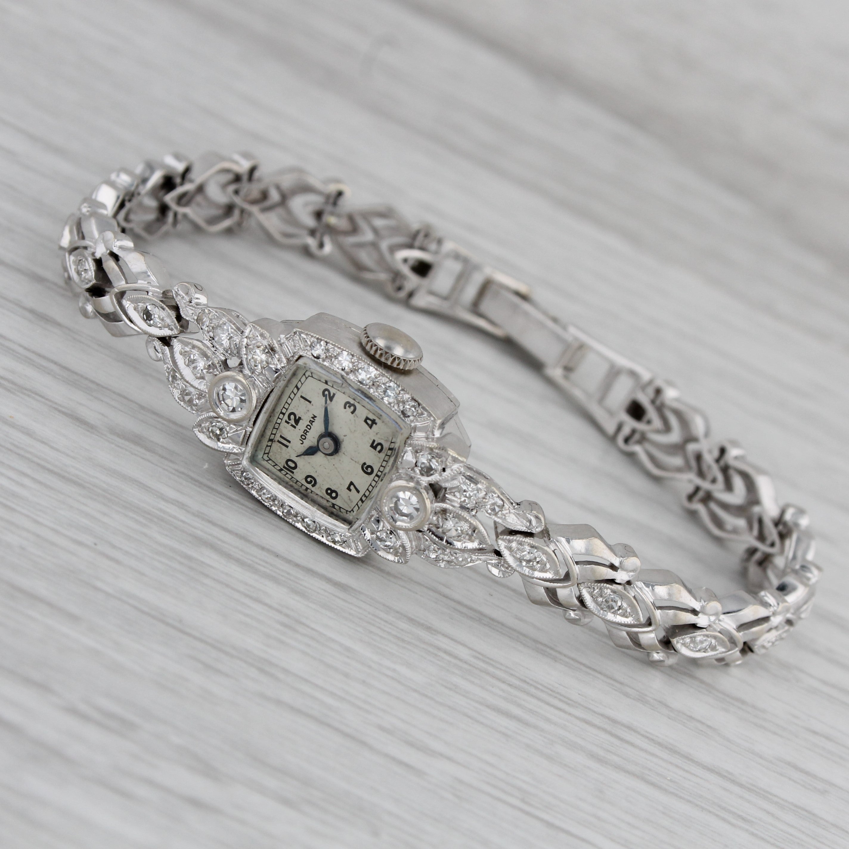 Gray Antique Jordan 14k White Gold Diamond Ladies Bracelet Watch 0.54ctw - Serviced