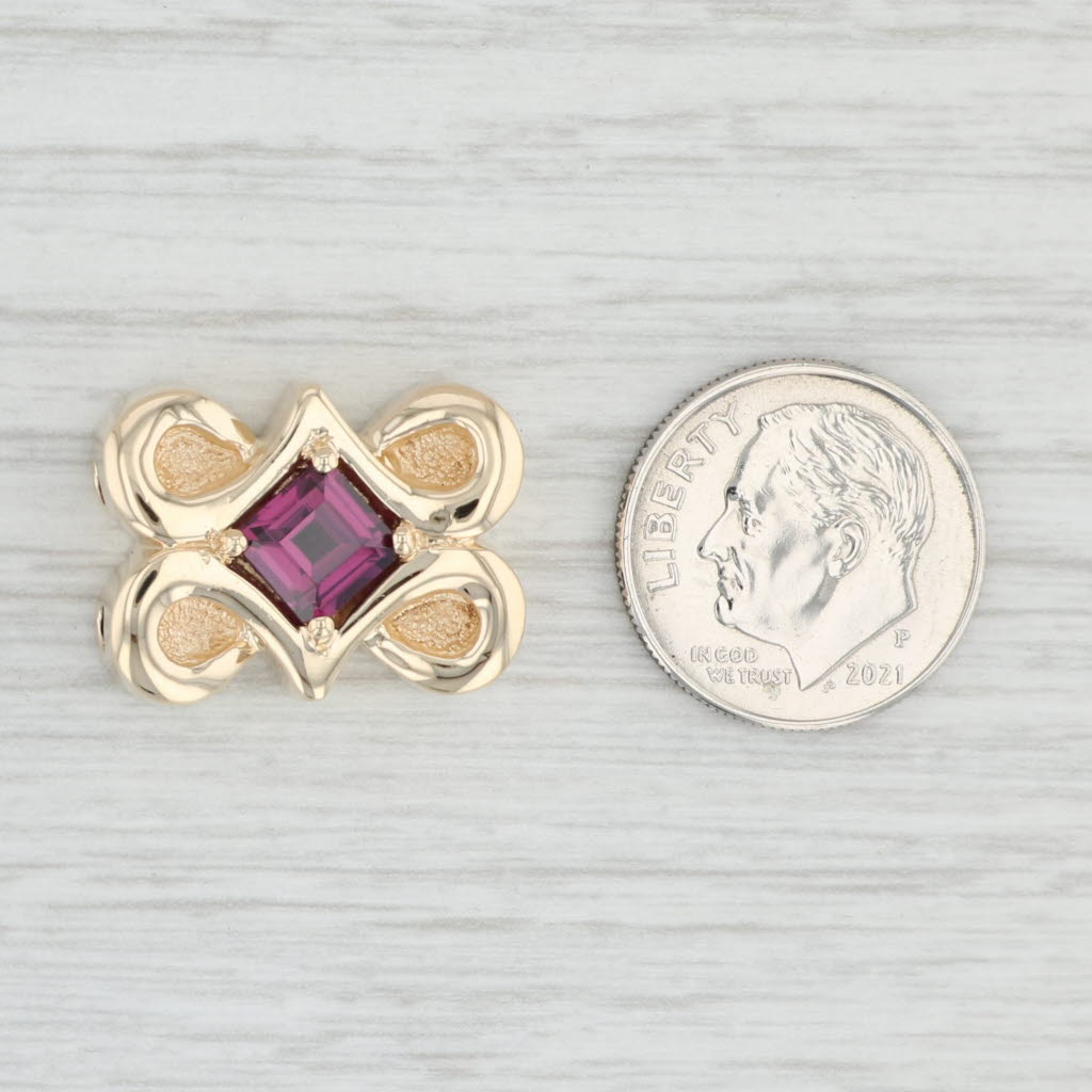 Light Gray 1.25ct Rhodolite Garnet Slide Charm 14k Yellow Gold Vintage January Birthstone