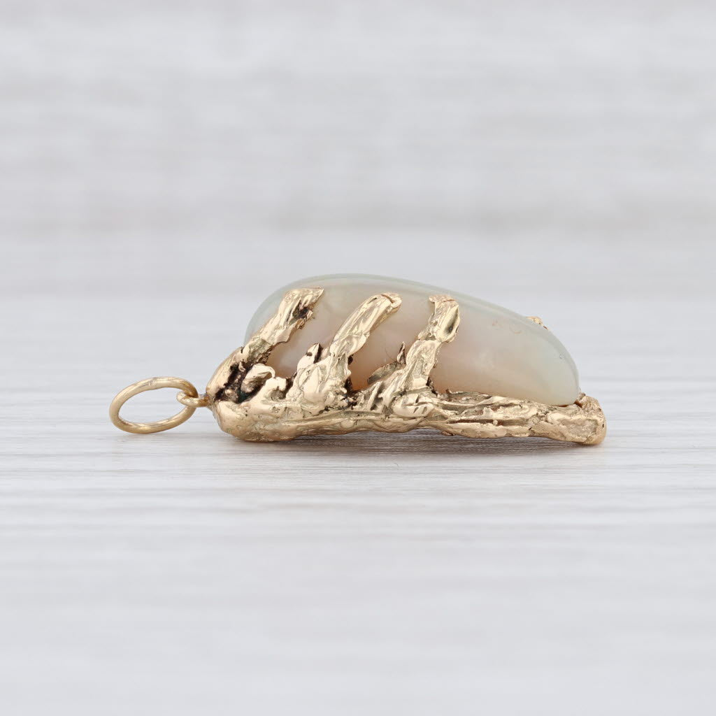 Light Gray Gothic Baroque Opal Pendant Custom Made Statement 14k Yellow Gold Solitaire