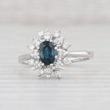0.88ctw Blue Sapphire White Diamond Halo Ring 14k White Gold Sz 6.75 Engagement