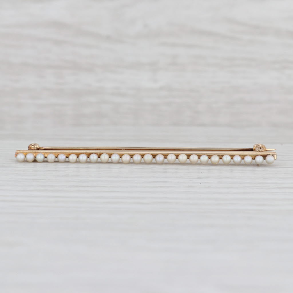 Light Gray Cultured Pearl Bar Pin 14k Yellow Gold Brooch