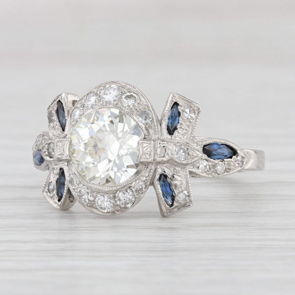 Light Gray Art Deco 1.47ctw Diamond Sapphire Ring Platinum Size 6.75 Engagement