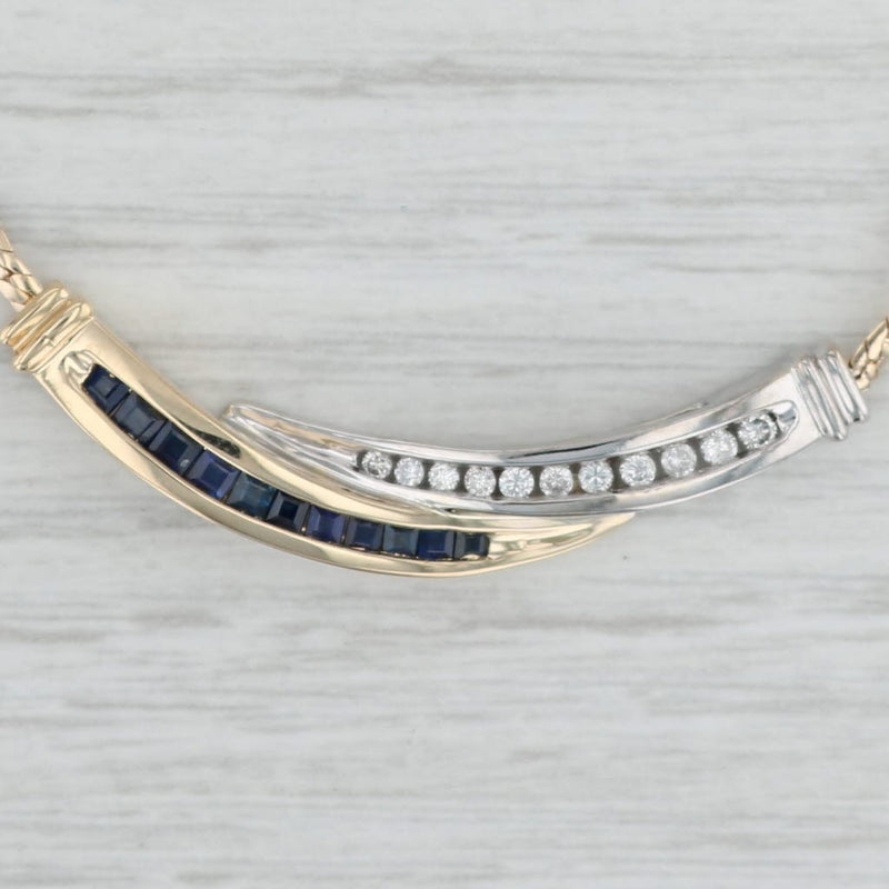 Light Gray 0.64ctw Sapphire Diamond Bypass Pendant Necklace 14k Gold 17" Herringbone Chain